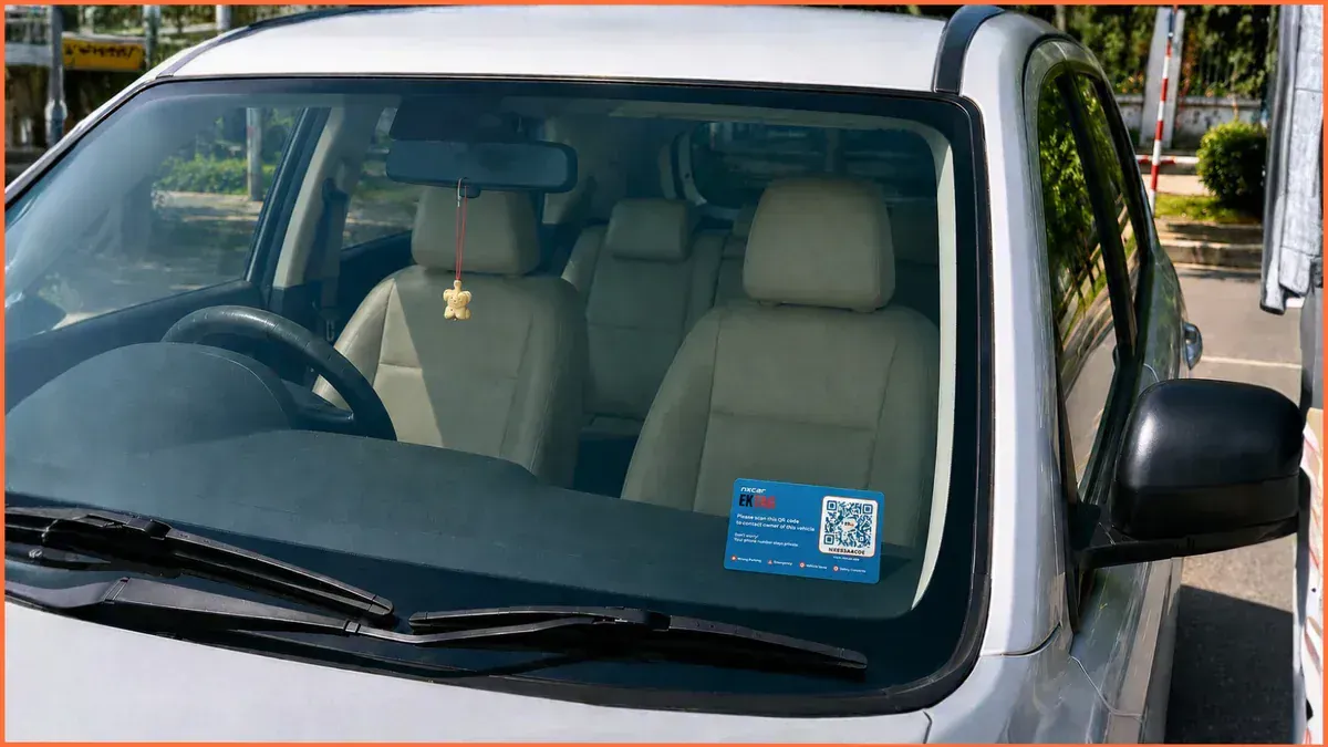 Windshield sticker on car